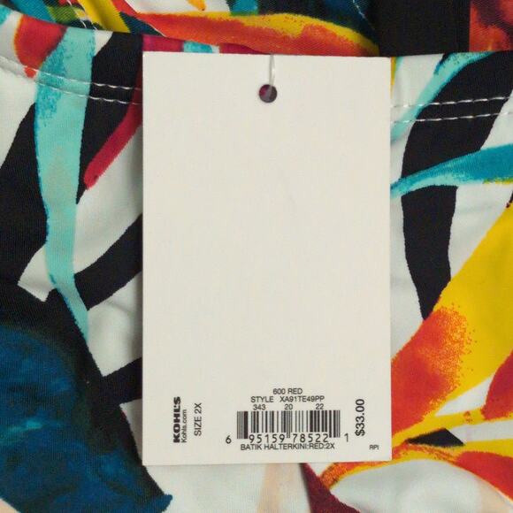 NWT Apt. 9 Batik Halter Tankini Top Multicolor Tropical Ruched Size 2X New - Picture 9 of 10